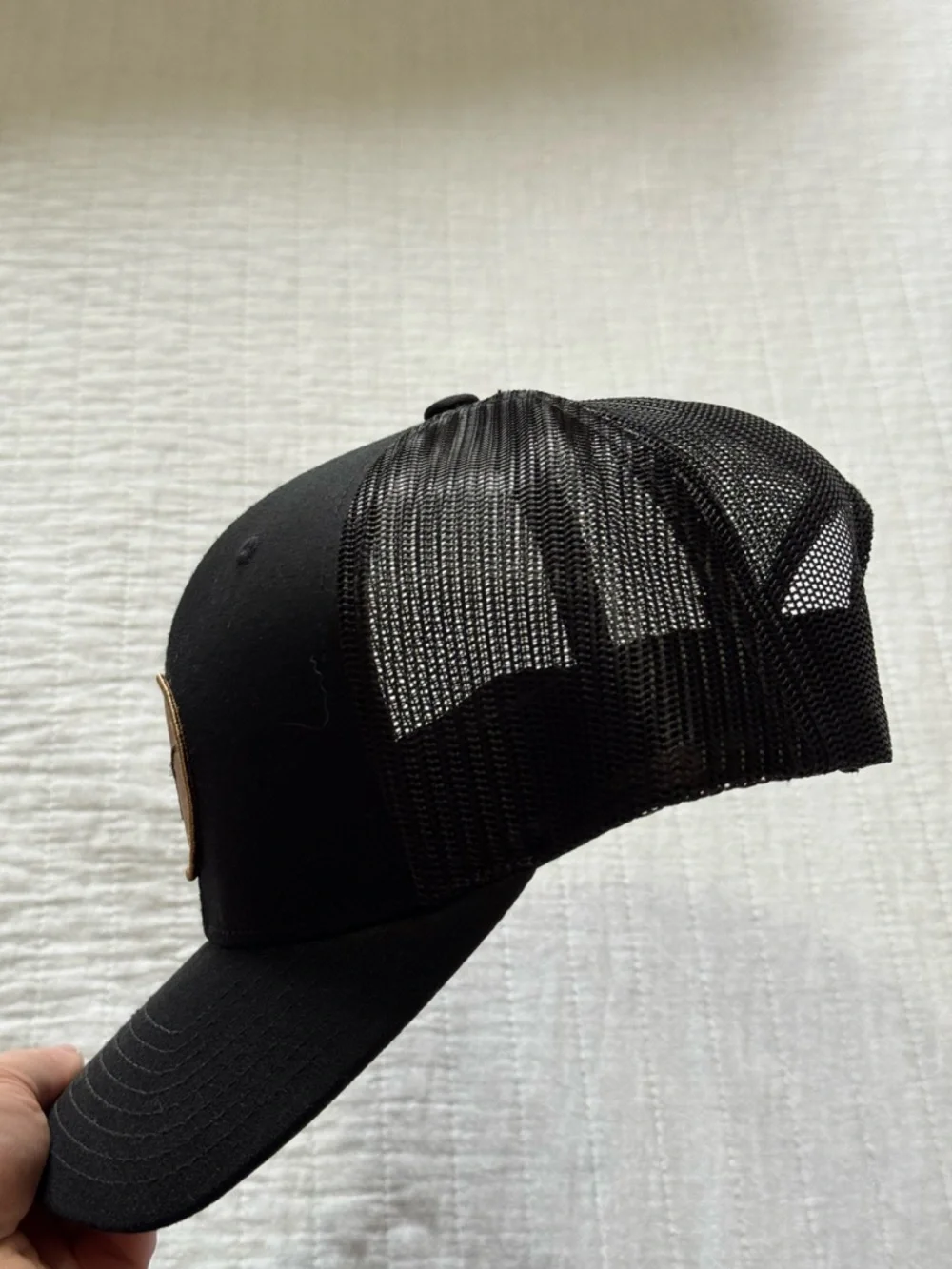 Black Trucker Hat with Brown Longhorn Patch - Picture 3 of 4